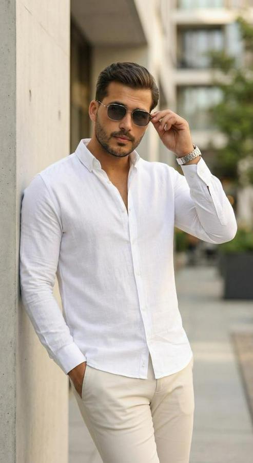 Uzun Kollu Rahat Keten Gömlek