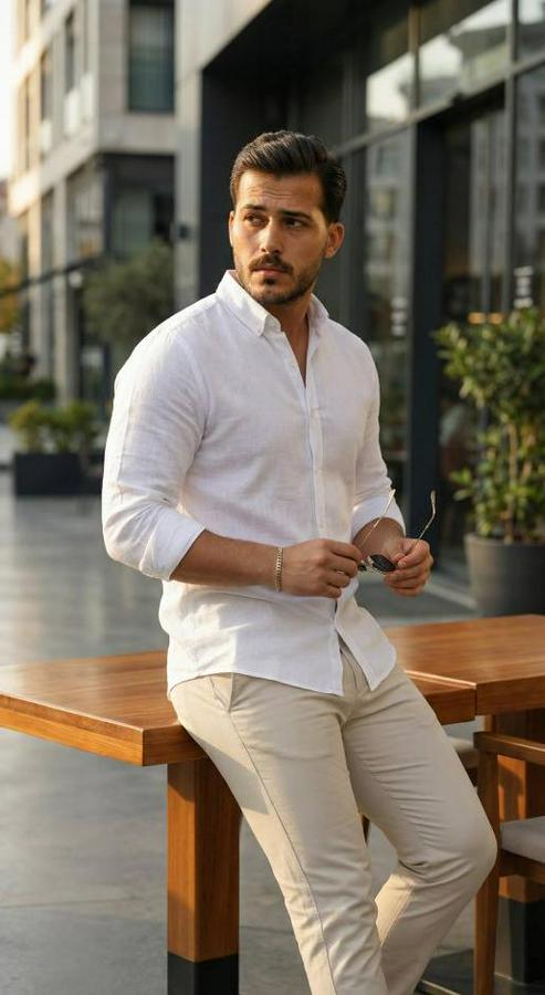 Uzun Kollu Rahat Keten Gömlek