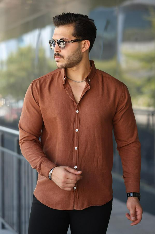 Uzun Kollu Regular Sofya Keten Gömlek