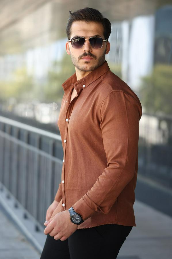 Uzun Kollu Regular Sofya Keten Gömlek