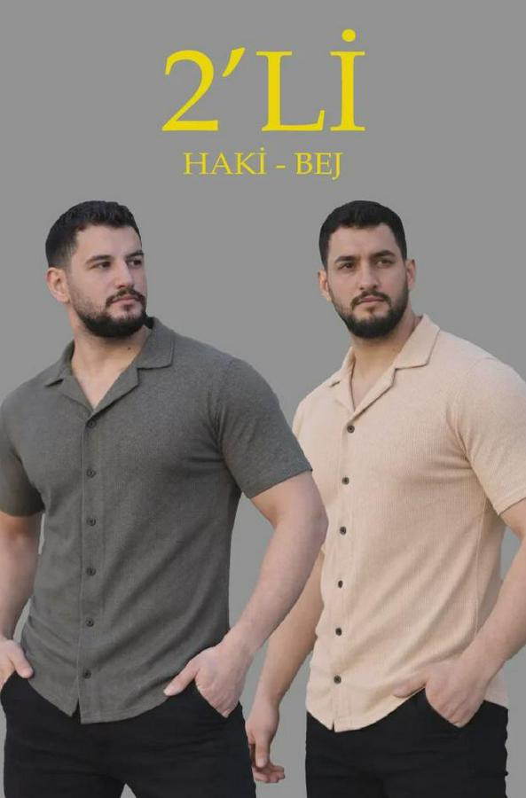 Waffle Dokuma Açık Yakalı Düğmeli Regular Kalıp 2’li Gömlek Seti