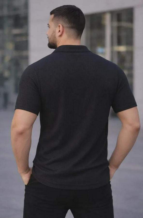 Waffle Kumaş Kısa Kollu Düğmeli Açık Yaka Regular Fit Gömlek