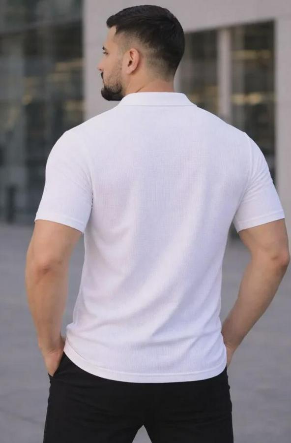 Waffle Kumaş Kısa Kollu Düğmeli Açık Yaka Regular Fit Gömlek