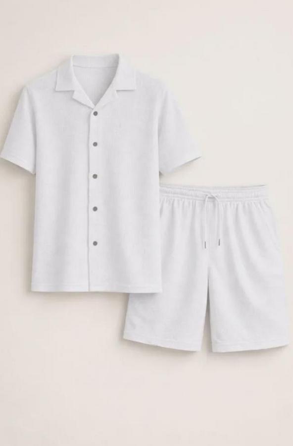 Waffle Kumaş Kısa Kollu Gömlek Şort Takım Regular Fit Yazlık Ikili Set