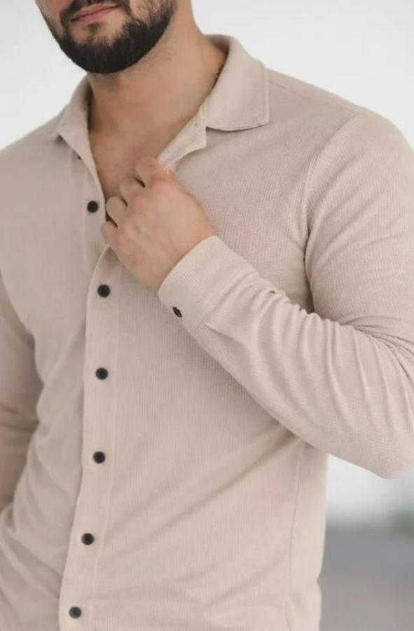 Waffle Kumaş Uzun Kollu Düğmeli Açık Yaka Regular Fit Gömlek