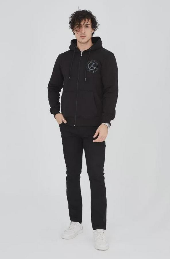 Kapüşonlu Baskılı Fermuarlı Hırka