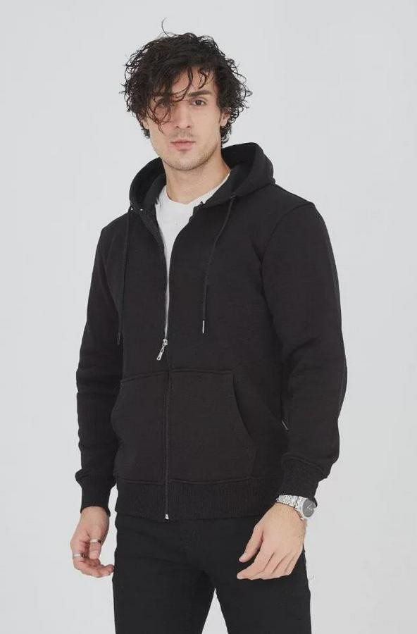 Kapüşonlu Düz Fermuarlı Hırka