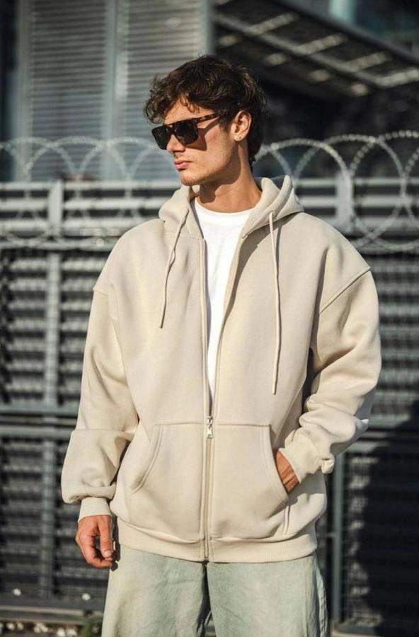 Oversize Tam Fermuarlı Uzun Kol Hırka