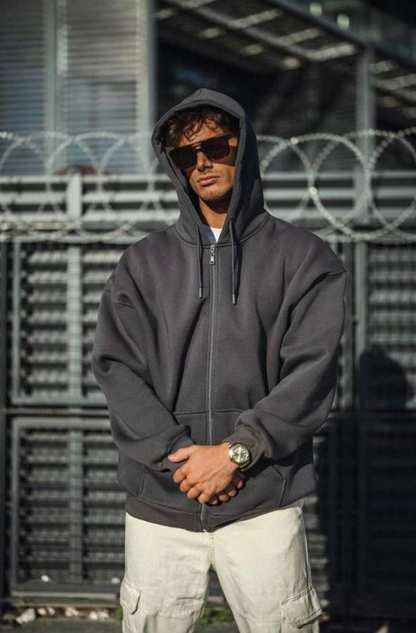 Oversize Tam Fermuarlı Uzun Kol Hırka