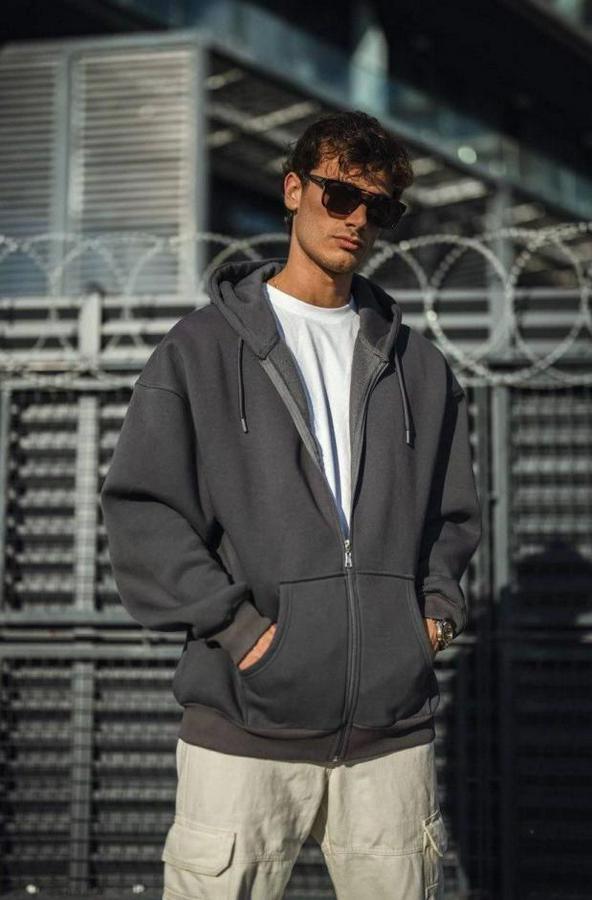 Oversize Tam Fermuarlı Uzun Kol Hırka