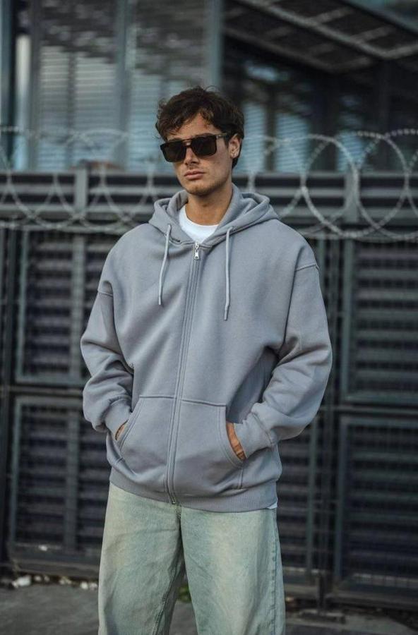 Oversize Tam Fermuarlı Uzun Kol Hırka