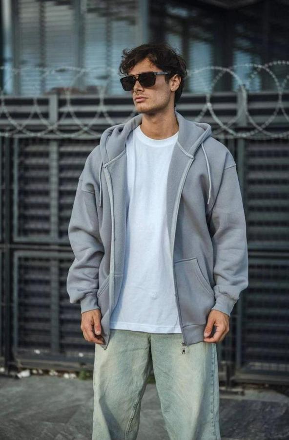 Oversize Tam Fermuarlı Uzun Kol Hırka