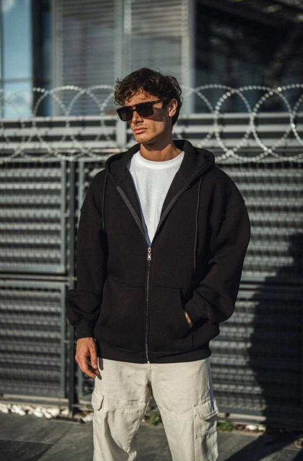 Oversize Tam Fermuarlı Uzun Kol Hırka