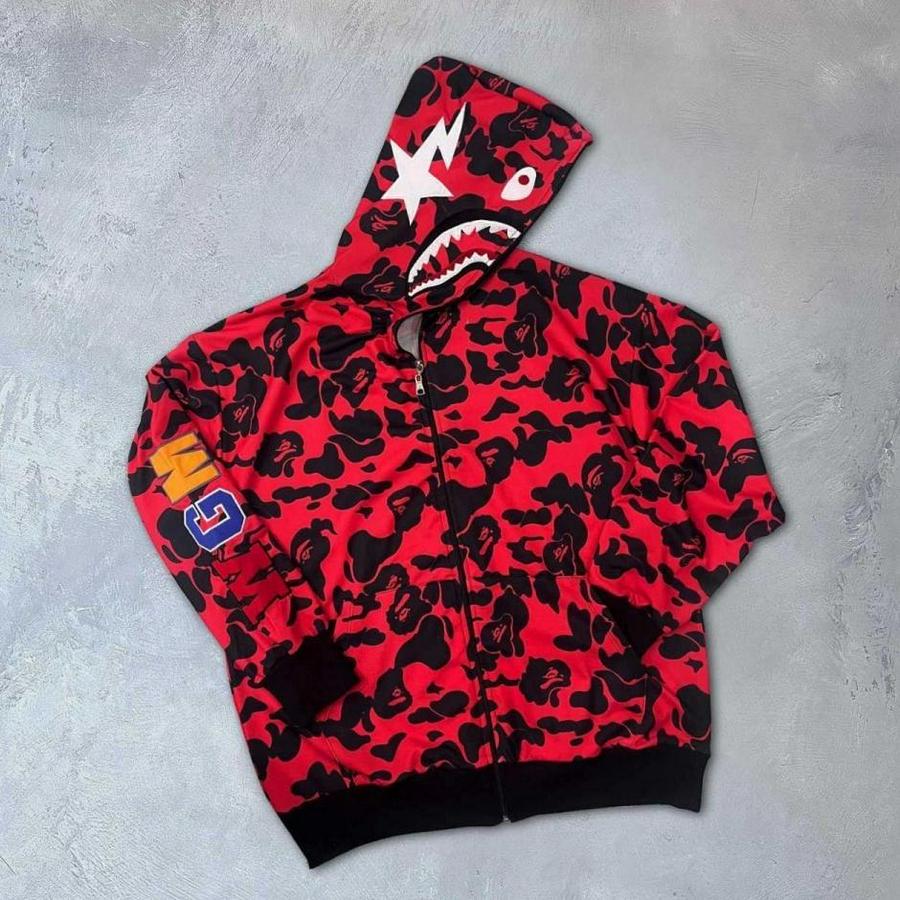Unisex 2 Iplik Bape Kapüşonu Fermuarlı Hırka