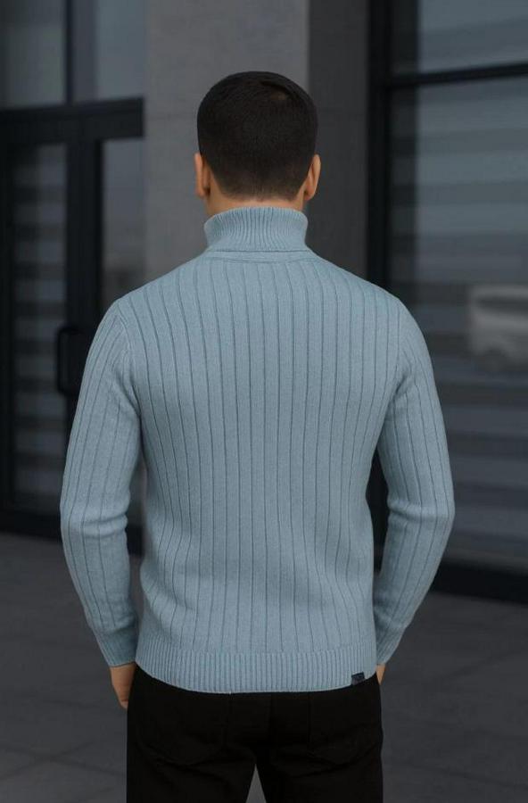 Balıkcı Yaka Bağazlı Triko Kazak Pamuklu Kalın Fitilli Dokuma, Regular Fit Uzun Kollu Kışlık Model