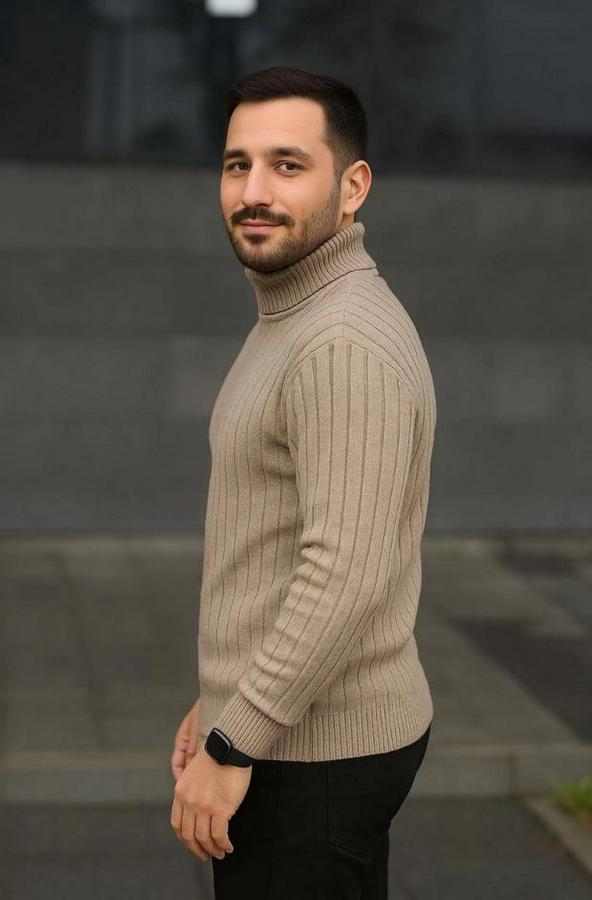 Balıkcı Yaka Bağazlı Triko Kazak Pamuklu Kalın Fitilli Dokuma, Regular Fit Uzun Kollu Kışlık Model