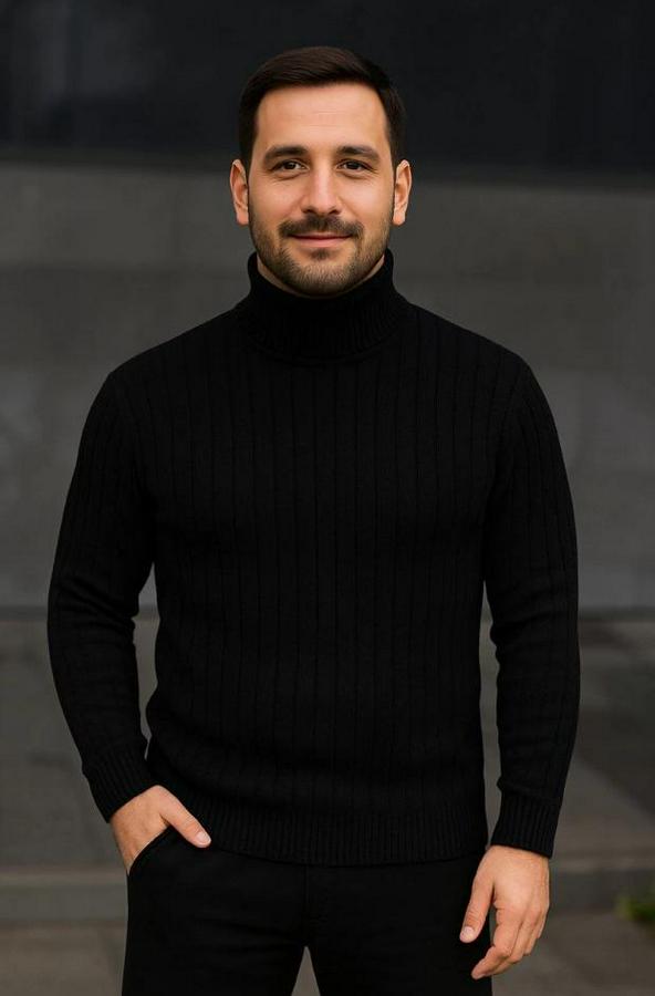 Balıkcı Yaka Bağazlı Triko Kazak Pamuklu Kalın Fitilli Dokuma, Regular Fit Uzun Kollu Kışlık Model