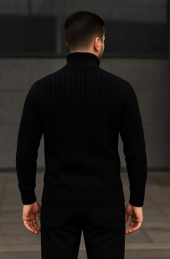 Balıkcı Yaka Bağazlı Triko Kazak Pamuklu Kalın Fitilli Dokuma, Regular Fit Uzun Kollu Kışlık Model