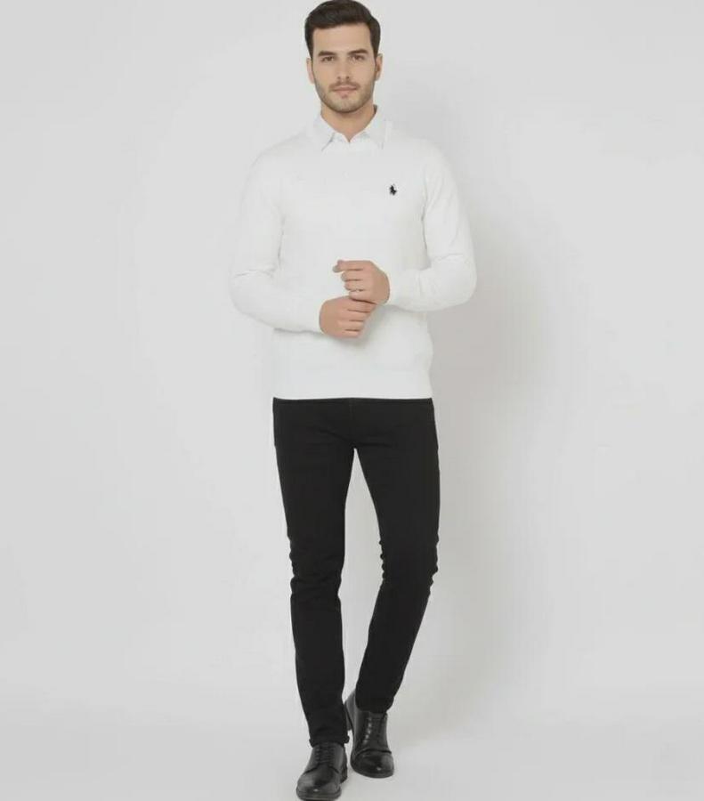 Bisiklet Yaka Nakış Işlemeli Triko Kazak Yumuşak Dokulu Pamuklu Ince Dokuma, Uzun Kollu Rahat Regular Kalıp