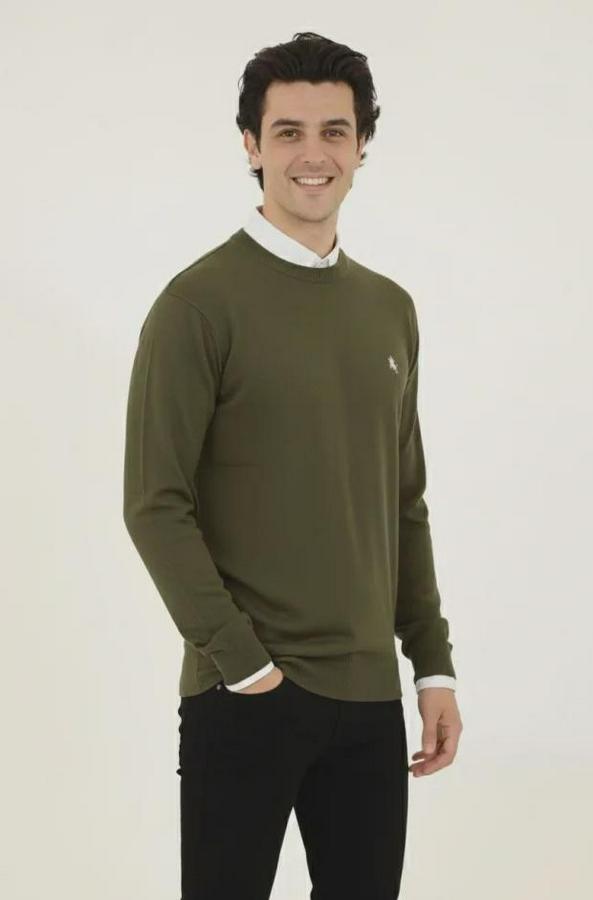 Bisiklet Yaka Nakış Işlemeli Triko Kazak Yumuşak Dokulu Pamuklu Ince Dokuma, Uzun Kollu Rahat Regular Kalıp