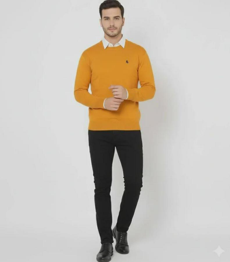 Bisiklet Yaka Nakış Işlemeli Triko Kazak Yumuşak Dokulu Pamuklu Ince Dokuma, Uzun Kollu Rahat Regular Kalıp