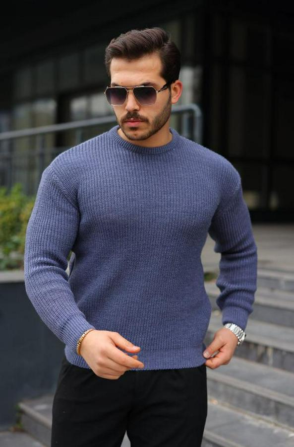 Bisiklet Yaka Örme Kazak