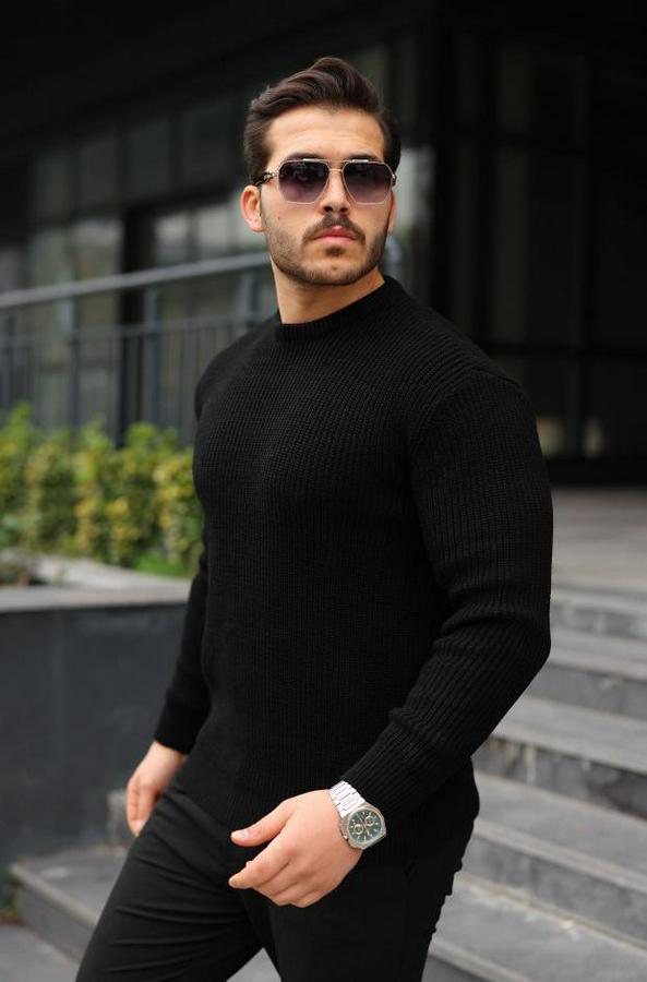 Bisiklet Yaka Örme Kazak