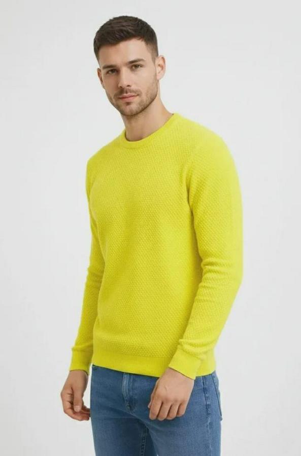 Bisiklet Yaka Petekli Dokulu Triko Kazak Pamuklu Ince Dokuma, Uzun Kollu Rahat Regular Kalıp