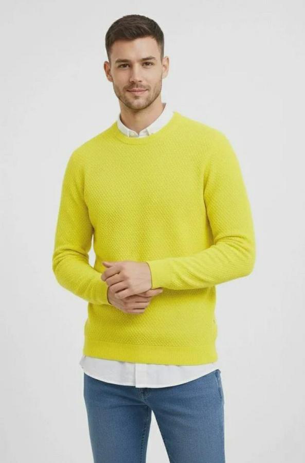 Bisiklet Yaka Petekli Dokulu Triko Kazak Pamuklu Ince Dokuma, Uzun Kollu Rahat Regular Kalıp