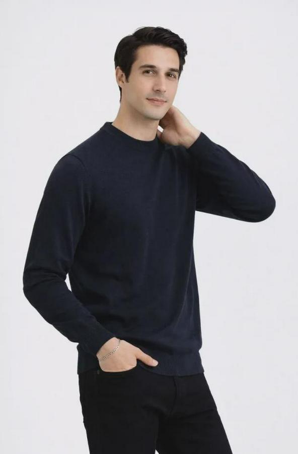 Bisiklet Yaka Triko Kazak Yumuşak Dokulu Pamuklu Ince Dokuma, Uzun Kollu Rahat Regular Kalıp