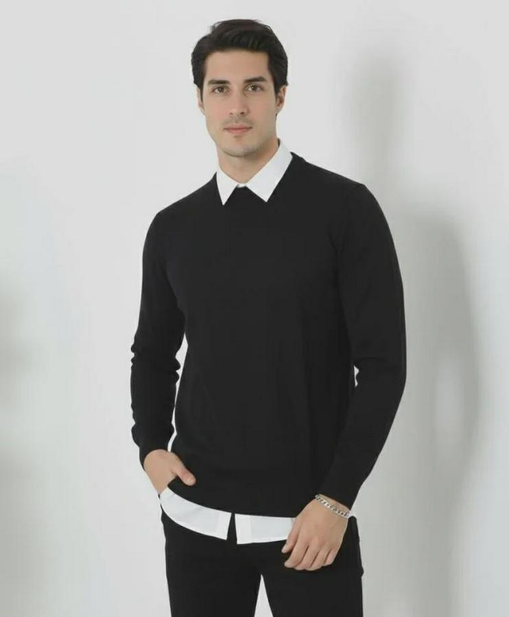 Bisiklet Yaka Triko Kazak Yumuşak Dokulu Pamuklu Ince Dokuma, Uzun Kollu Rahat Regular Kalıp