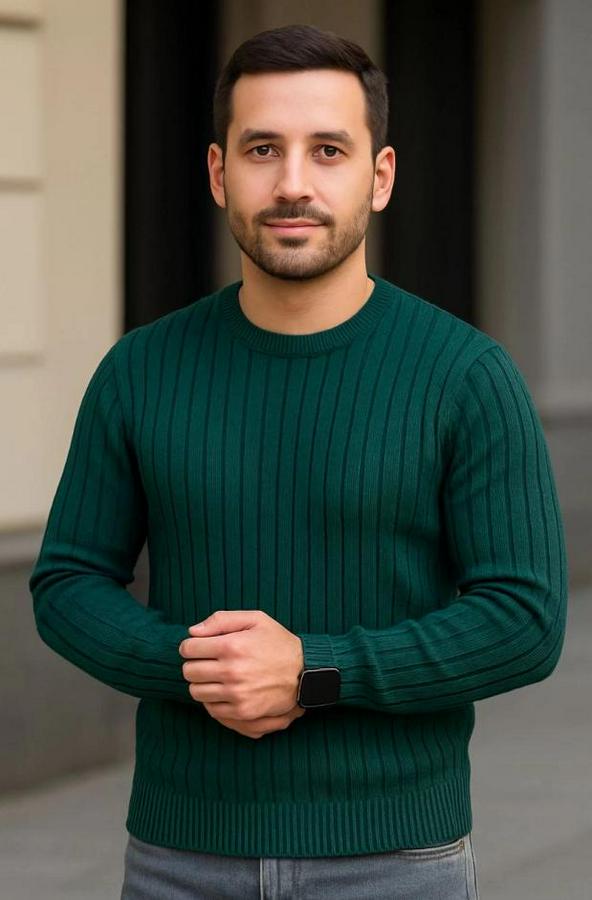 Bisiklet Yuvarlak Yaka Triko Kazak Pamuklu Kalın Fitilli Dokuma, Regular Fit Uzun Kollu Kışlık Model