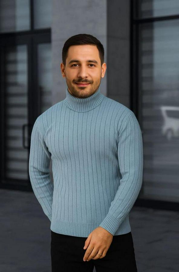 Fitilli Triko Kazak 2li Set Bebek Mavisi Siyah Regular Balıkcı Yaka Tam Boğazlı Triko Seti Modeli Kazak