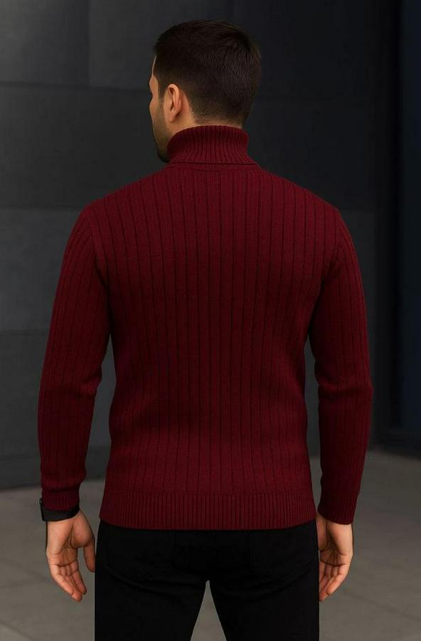 Fitilli Triko Kazak 2li Set Bordo Siyah Regular Balıkcı Yaka Tam Boğazlı Triko Seti Modeli Kazak