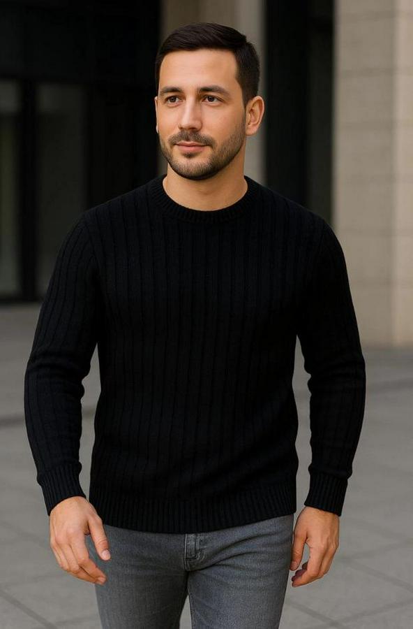 Fitilli Triko Kazak 4’lü Set – Beyaz, Bordo, Gri, Siyah  Kalın Dokuma Pamuklu Regular Fit Bisiklet Yaka Uzun Kollu Kışlık Ve Baharlık Rahat Triko Komb