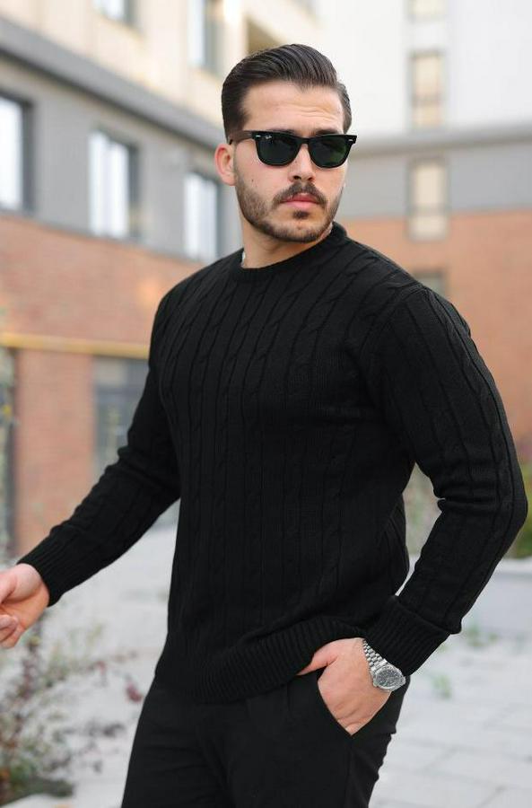 Örgü Desen Bisiklet Yaka Kazak