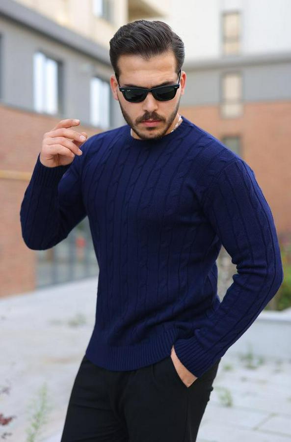 Örgü Desen Bisiklet Yaka Kazak