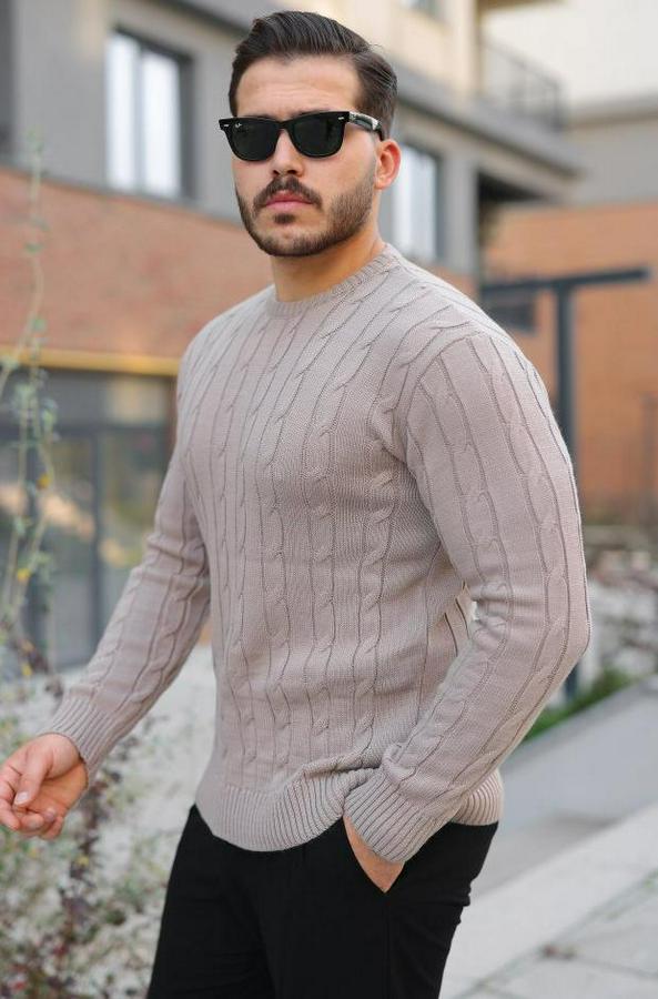 Örgü Desen Bisiklet Yaka Kazak