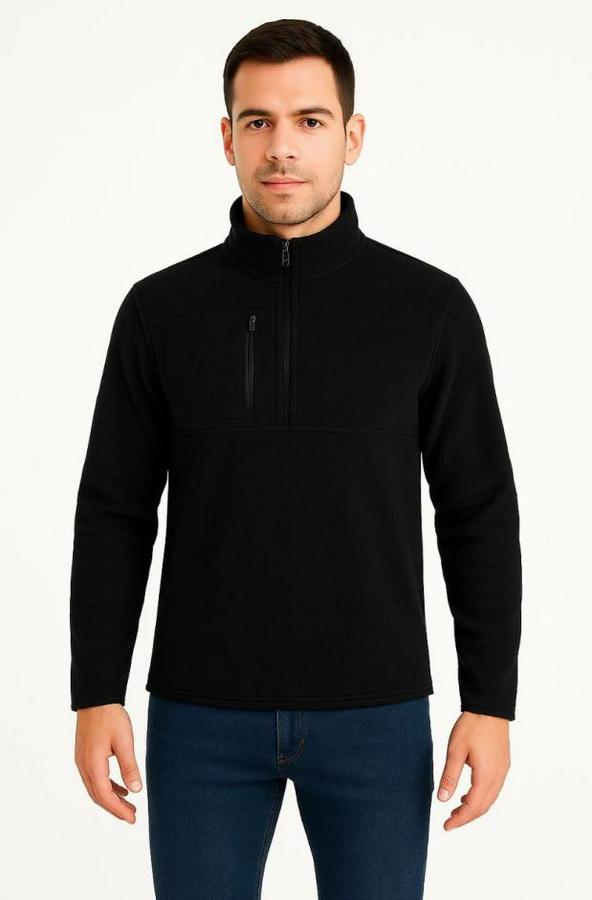 Polar Kazak – Dik Yaka, Yarım Fermuarlı, Fermuarlı Göğüs Cepli, Siyah Biyeli, Kışlık Rahat Regular Fit Günlük Model