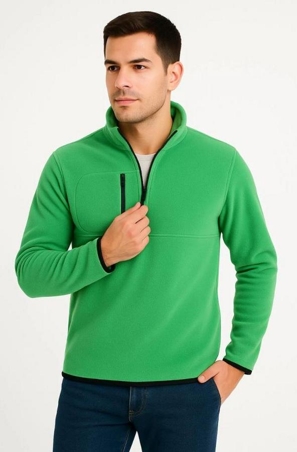 Polar Kazak – Dik Yaka, Yarım Fermuarlı, Fermuarlı Göğüs Cepli, Siyah Biyeli, Kışlık Rahat Regular Fit Günlük Model