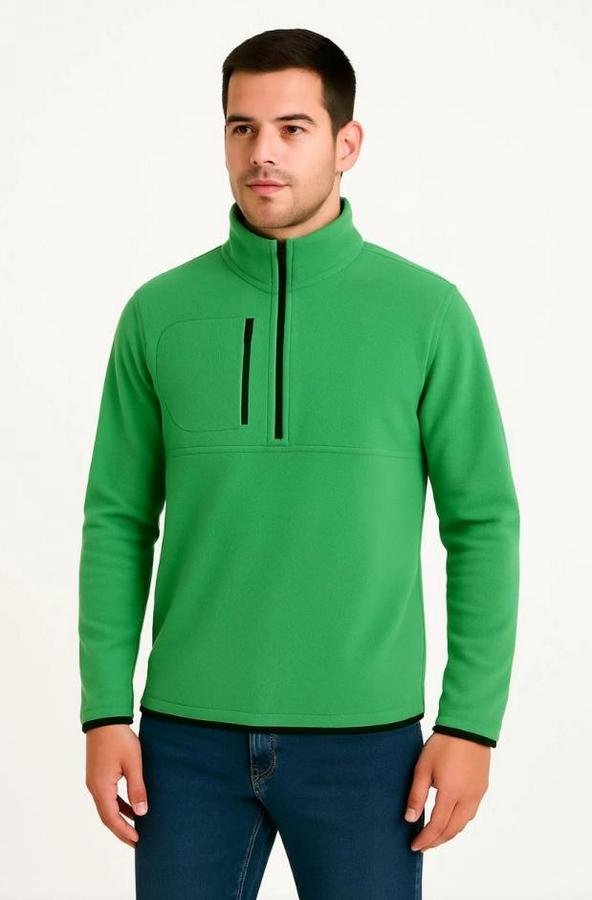 Polar Kazak – Dik Yaka, Yarım Fermuarlı, Fermuarlı Göğüs Cepli, Siyah Biyeli, Kışlık Rahat Regular Fit Günlük Model