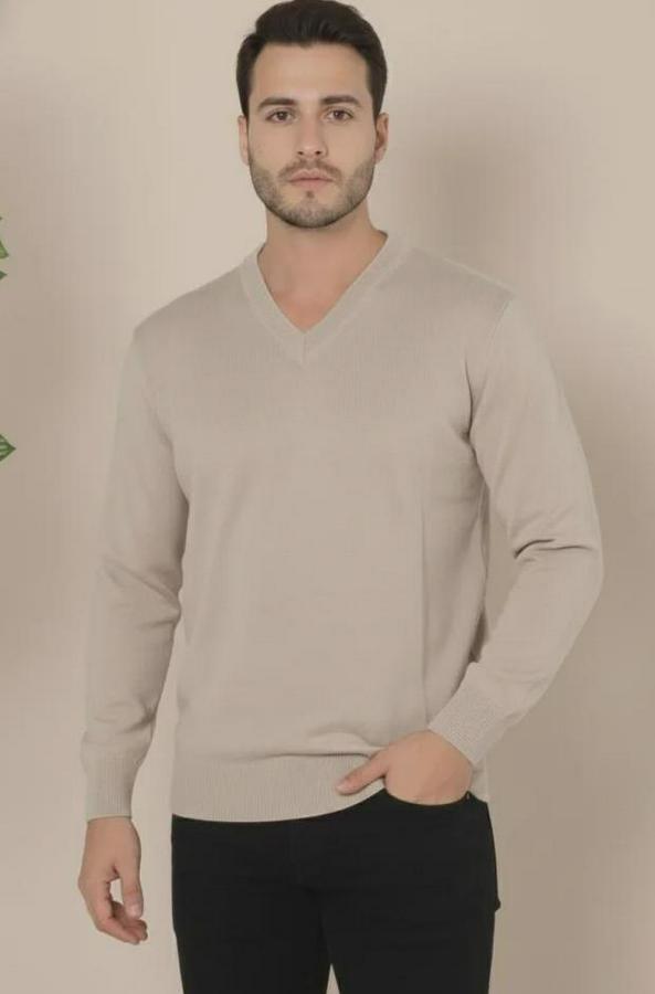 V Yaka Triko Kazak Yumuşak Dokulu Pamuklu Ince Dokuma, Uzun Kollu Rahat Regular Kalıp