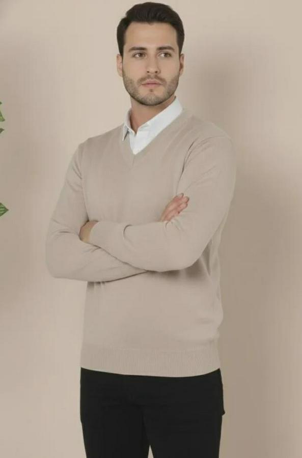 V Yaka Triko Kazak Yumuşak Dokulu Pamuklu Ince Dokuma, Uzun Kollu Rahat Regular Kalıp