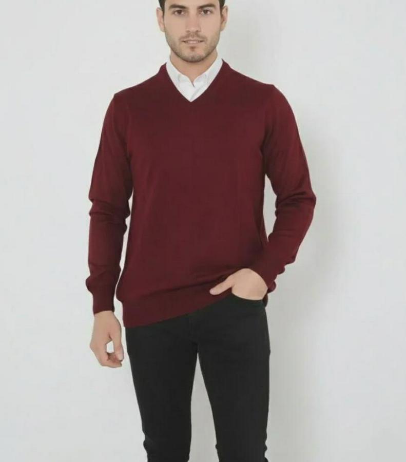 V Yaka Triko Kazak Yumuşak Dokulu Pamuklu Ince Dokuma, Uzun Kollu Rahat Regular Kalıp