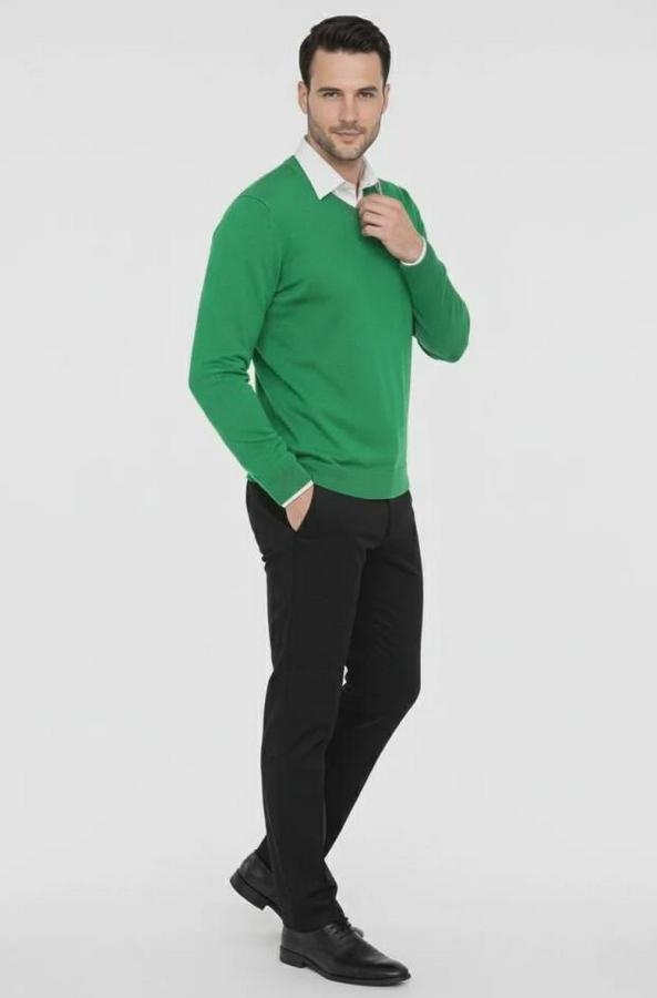 V Yaka Triko Kazak Yumuşak Dokulu Pamuklu Ince Dokuma, Uzun Kollu Rahat Regular Kalıp