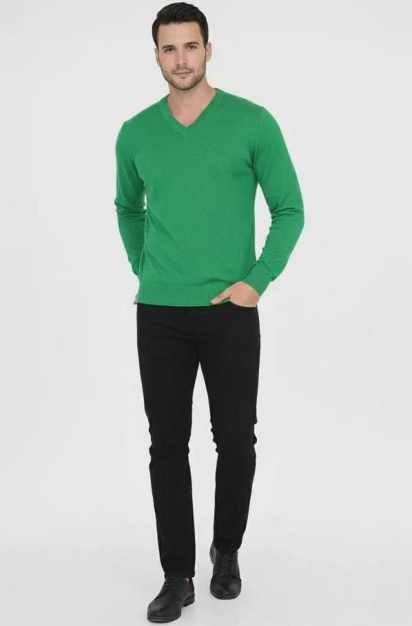 V Yaka Triko Kazak Yumuşak Dokulu Pamuklu Ince Dokuma, Uzun Kollu Rahat Regular Kalıp