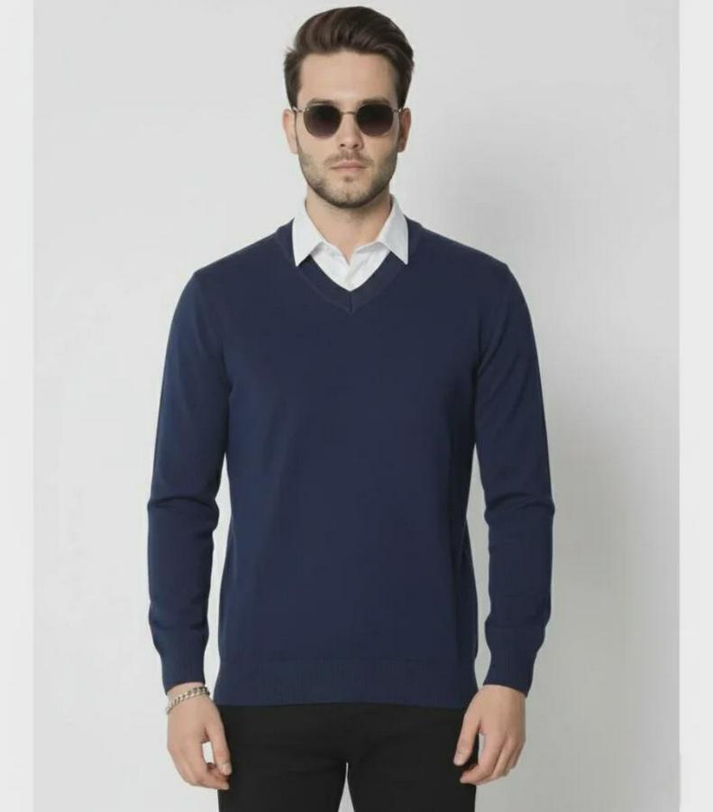 V Yaka Triko Kazak Yumuşak Dokulu Pamuklu Ince Dokuma, Uzun Kollu Rahat Regular Kalıp