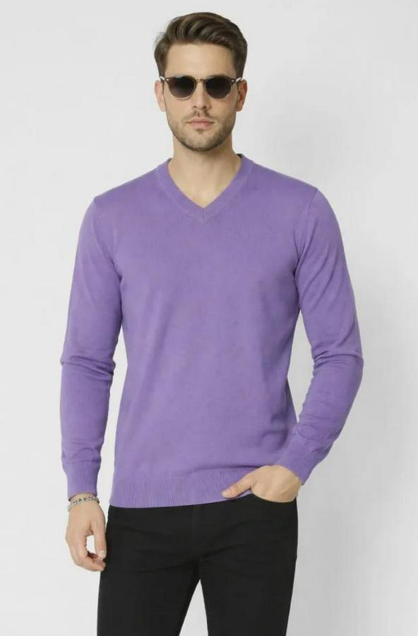 V Yaka Triko Kazak Yumuşak Dokulu Pamuklu Ince Dokuma, Uzun Kollu Rahat Regular Kalıp