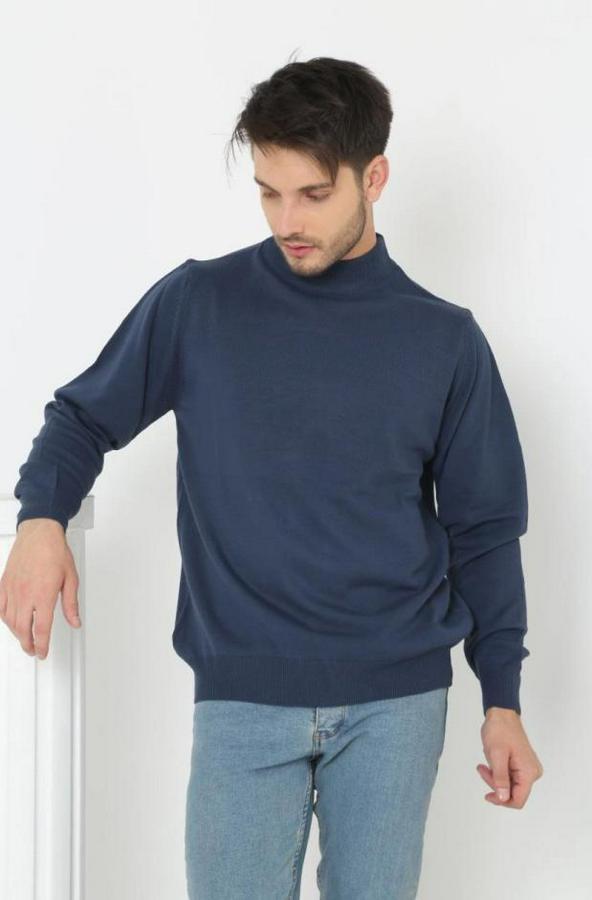 Yarım Boğaz Triko Kazak Yumuşak Dokulu Pamuklu Ince Dokuma, Uzun Kollu Rahat Regular Kalıp