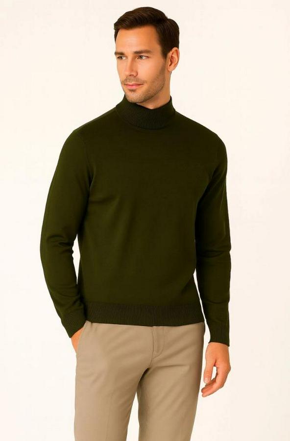 Yarım Boğaz Triko Kazak Yumuşak Dokulu Pamuklu Ince Dokuma, Uzun Kollu Rahat Regular Kalıp